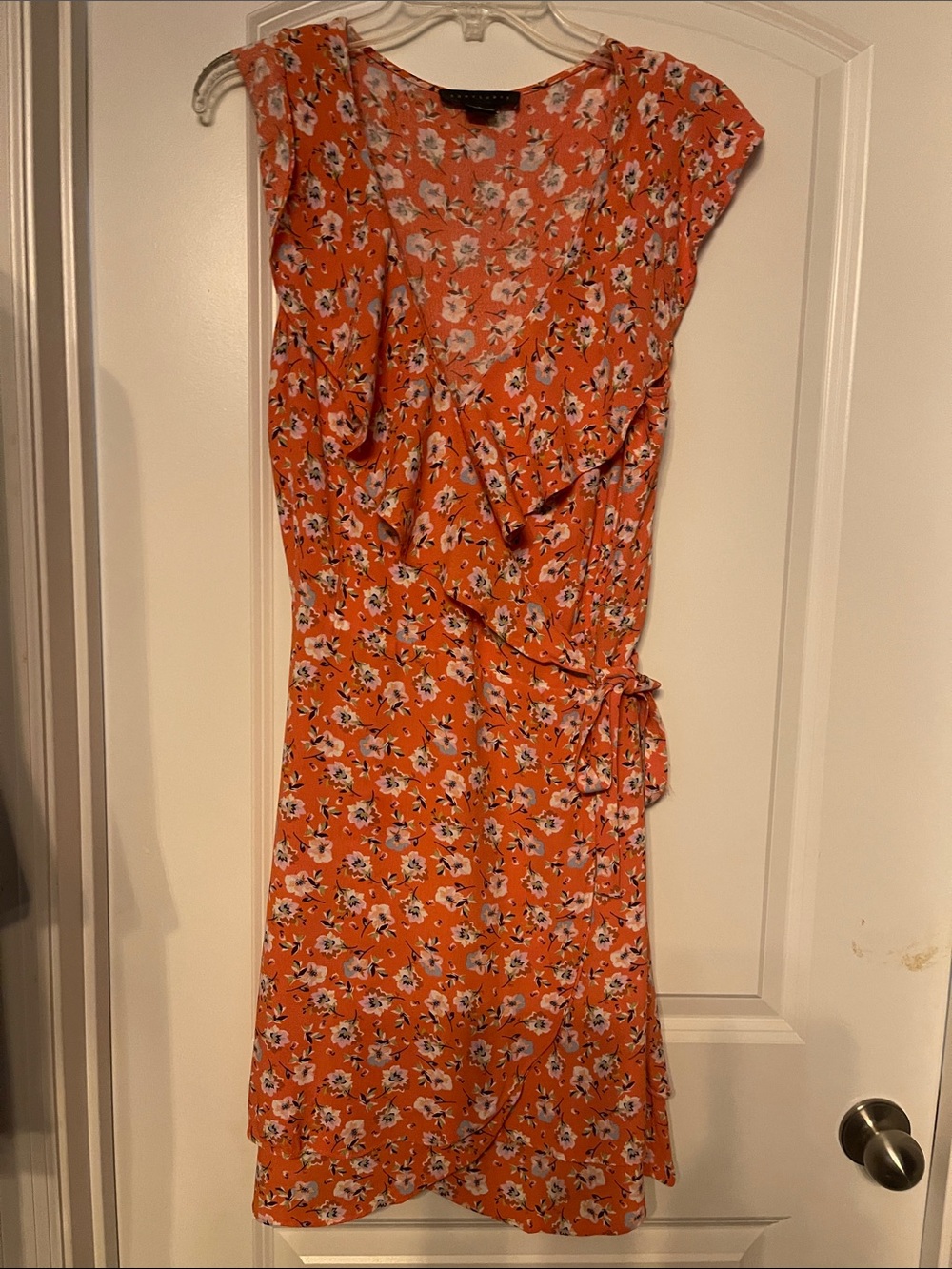 Sanctuary Orange Floral Wrap-Style Midi Dress